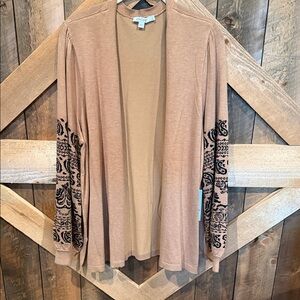 Chico's Camel Cardigan with Black Sleeve Design
